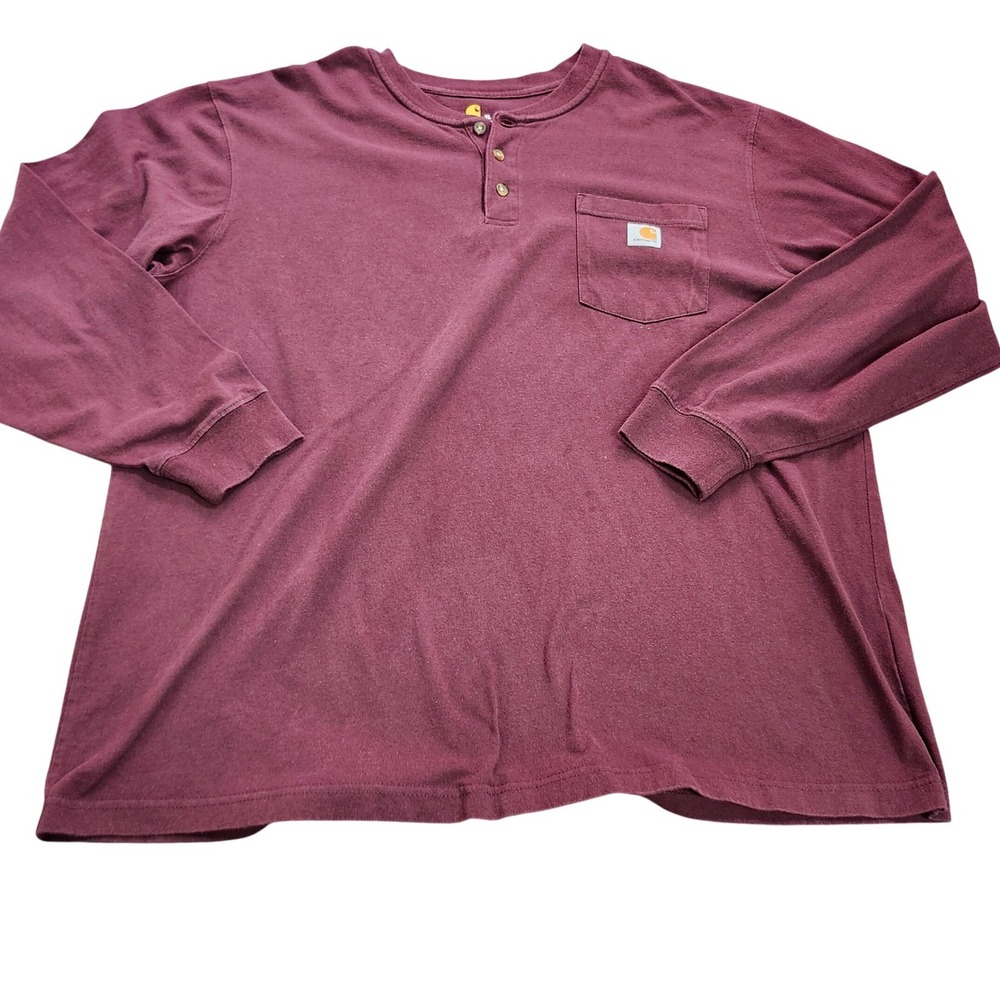 Carhartt Mens XL Burgundy Long Sleeve Henley Pocket T-Shirt Original Fit 11901